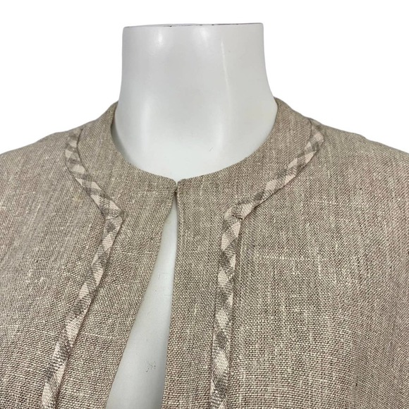 1960s Beige Linen Crop Jacket Top Three Quarter Sleeve / Women’s Small * - Picture 2 of 4